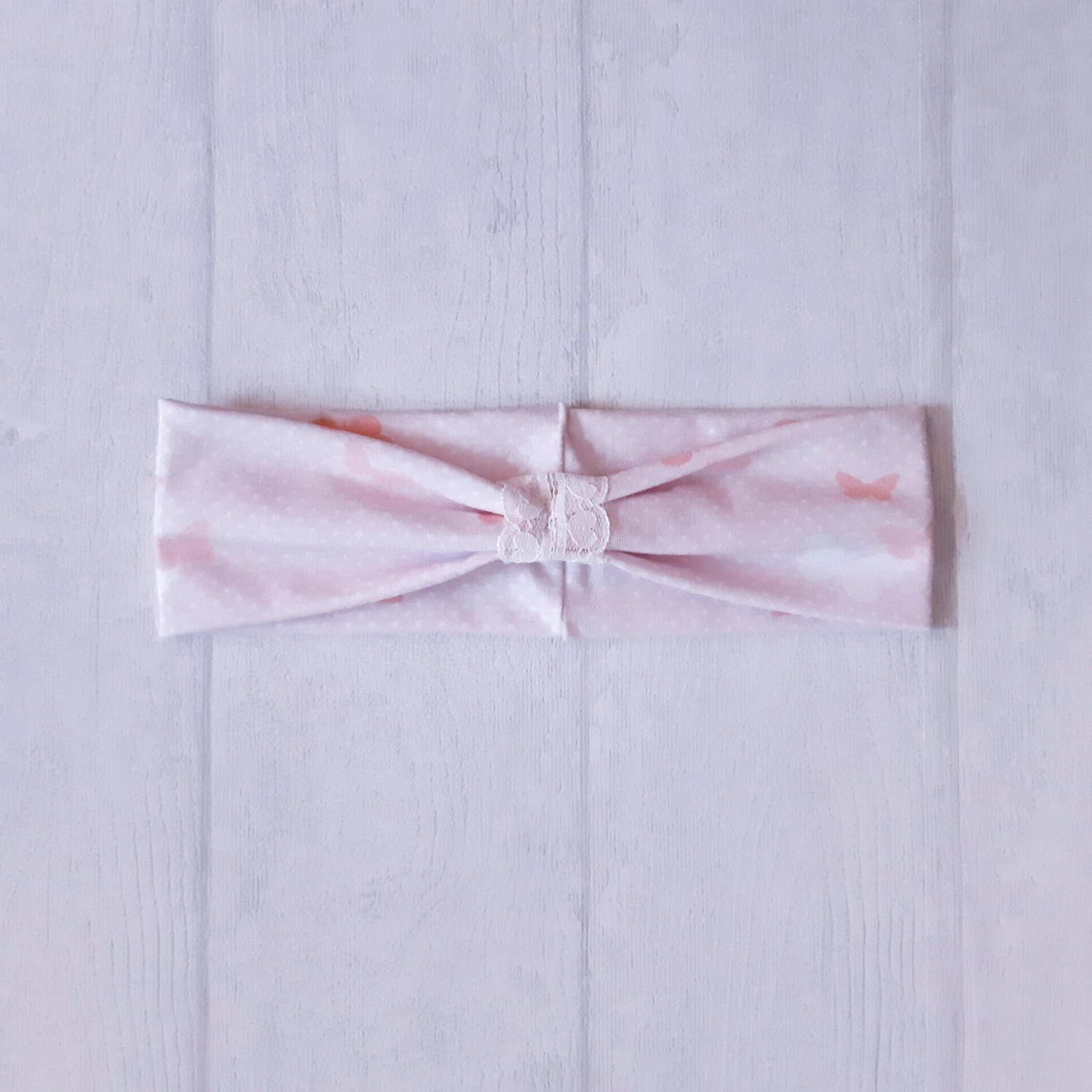 Haarband / Stirnband weiß rosa Schmetterlinge KU 48