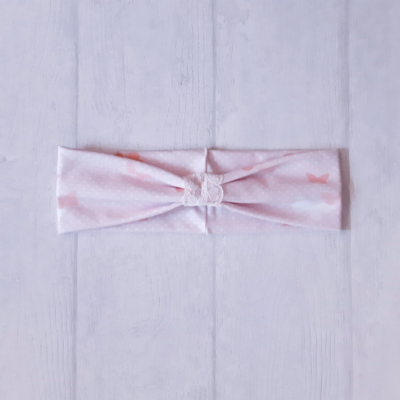 Haarband / Stirnband weiß rosa Schmetterlinge KU 48