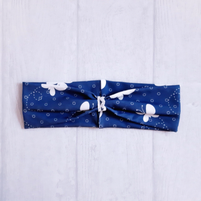 Haarband / Stirnband blau mit weißen Schmetterlingen KU 48