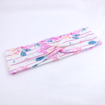 Haarband / Stirnband mit Blumen und Schleife in weiß rosa KU 48