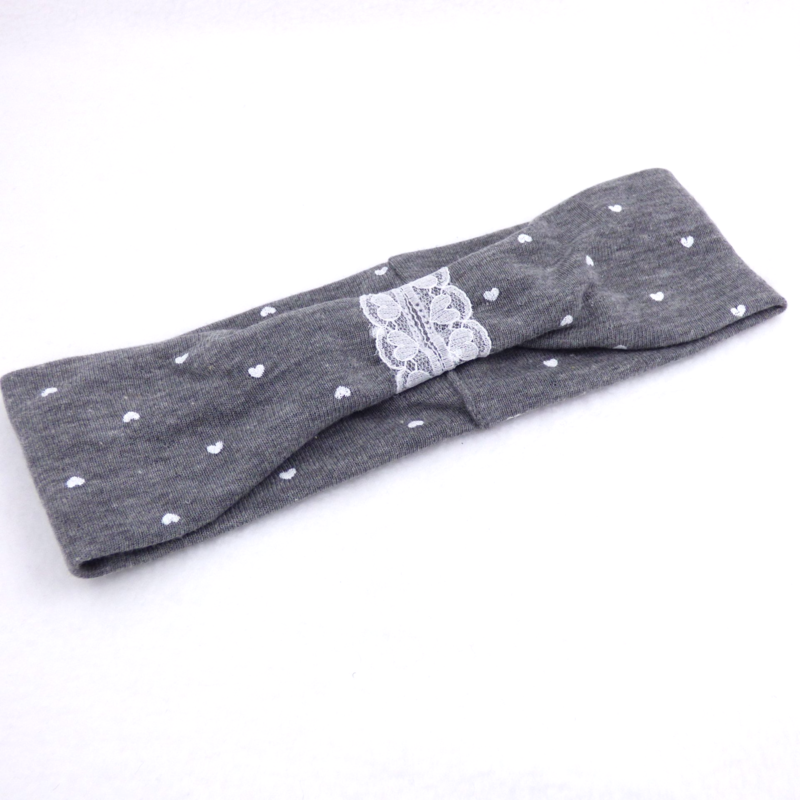 Haarband / Stirnband grau mit weißen Herzchen KU 47/48