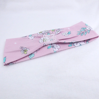 Haarband / Stirnband mit Blumen und Spitze in rosa KU 48