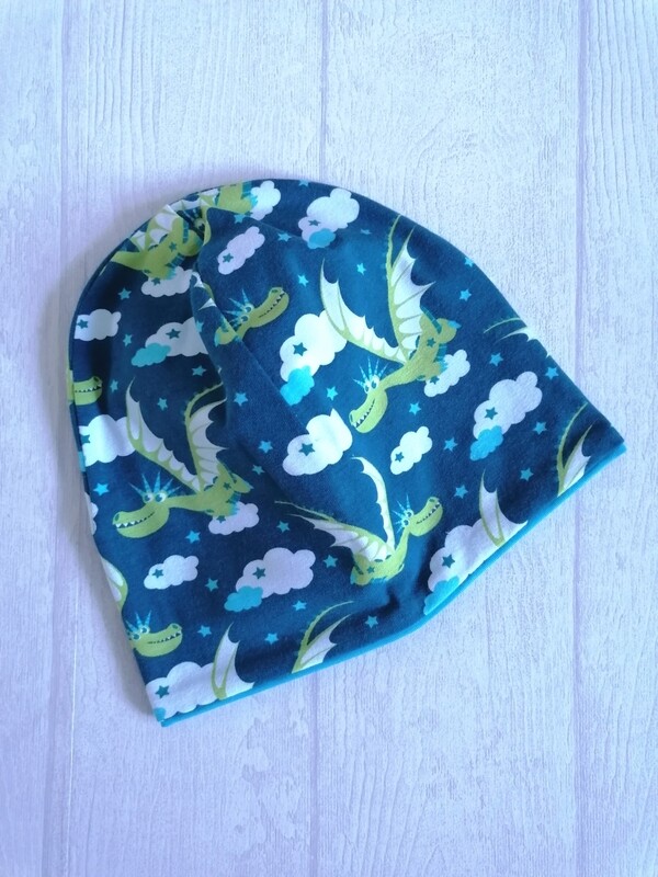 Beanie Mütze blau Drachen KU 44-47