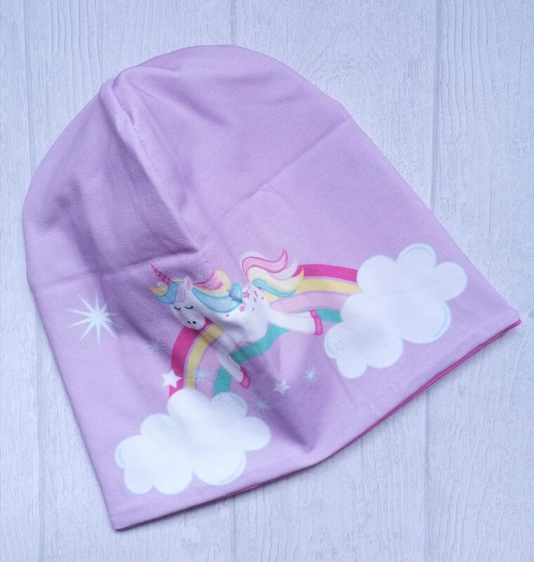 Beanie Mütze Einhorn flieder rosa zum Wenden KU 48-54