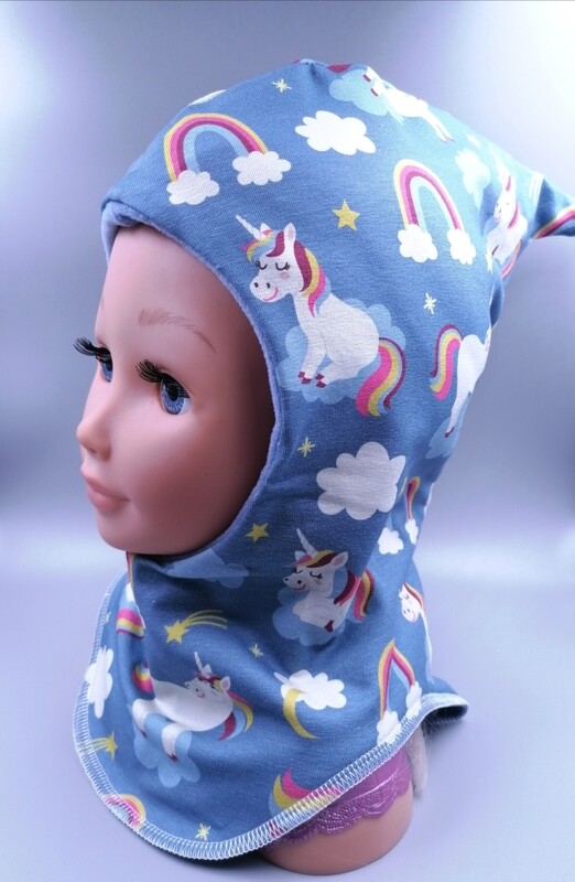 Mädchen Schlupfmütze Schalmütze blau Einhorn KU 45-53