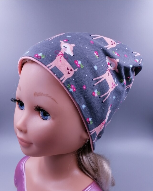 Beanie Mütze dunkelgrau Reh Bambi KU 40-54 Beanie Mütze dunkelgrau Reh Bambi KU 40-54