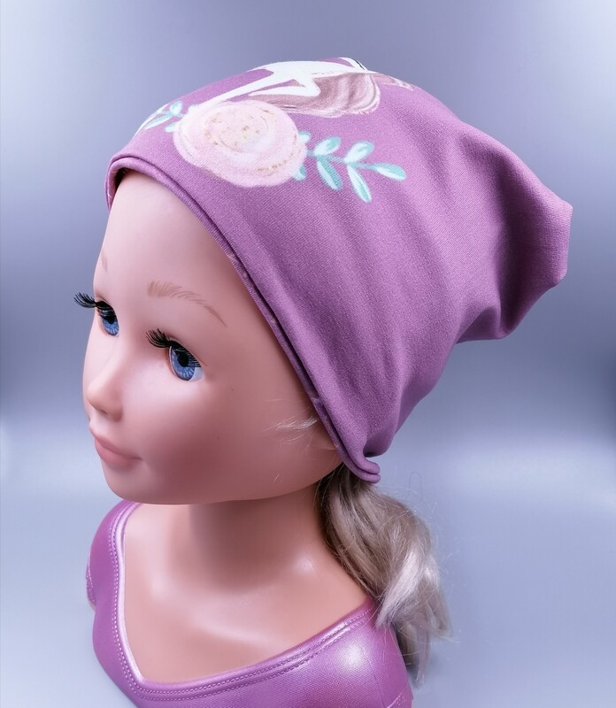Beanie Mütze Einhorn Blumen zum Wenden KU 48-54