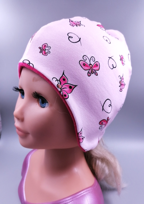 Zipfelmütze mit Ohren rosa Schmetterlinge KU 40-54