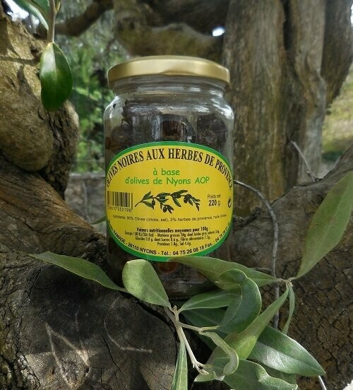 Olives noires aux herbes de Provence à base d’olives de Nyons AOP - Bocal 220 g