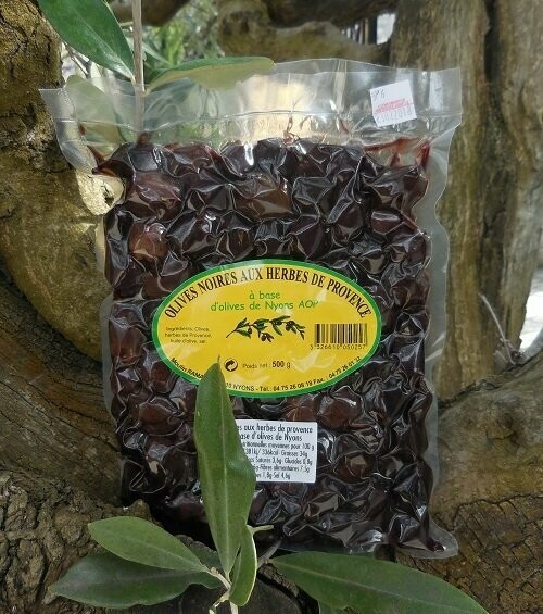 Olives noires aux herbes de Provence à base d’olives de Nyons AOP - Sachet sous vide 500 g