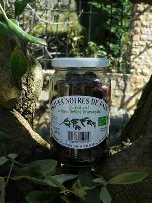 Olives noires de Pays Bio* au naturel origine Drôme Provençale - Bocal 220 g