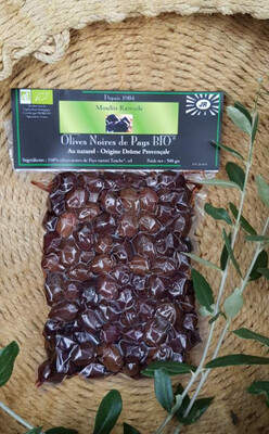 Olives noires de Pays Bio* au naturel origine Drôme Provençale - Sachet sous vide de 500 g