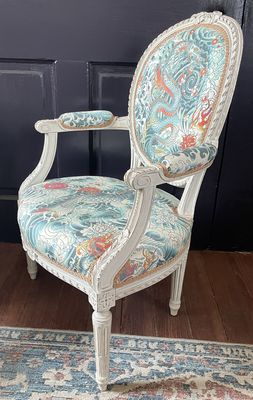 Louis XVI Fauteuil by Rogers &amp; McDaniels with Jean Paul Gaultier Tattoo Fabric