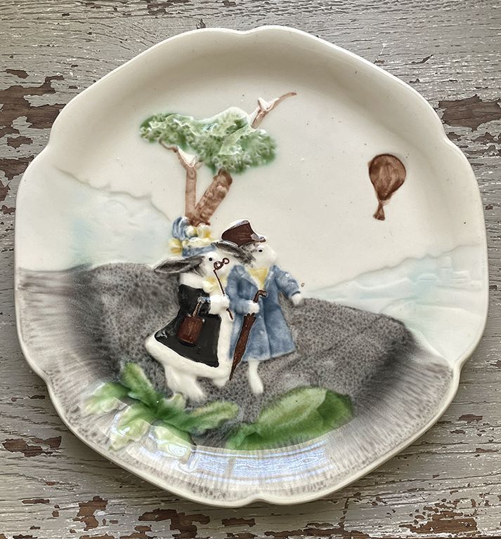 Rare Antique Villeroy &amp; Boch Bunny Rabbit Majolica Plate Late 18th Early 19th C
