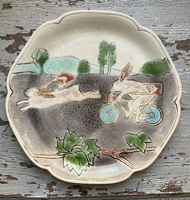 Rare Antique Villeroy &amp; Boch Bunny Rabbit Majolica Plate Late 18th Early 19th C