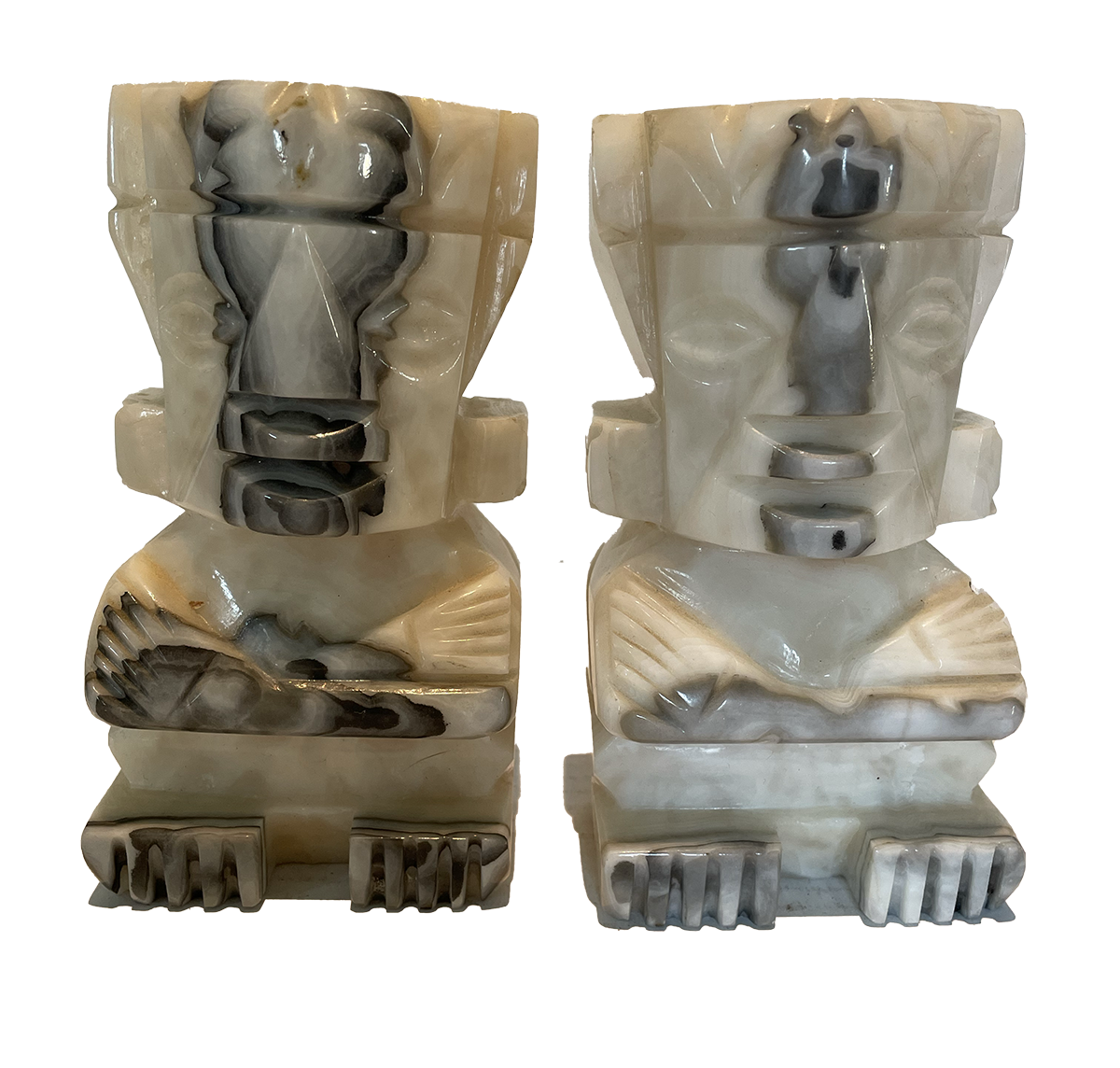 Vintage Hand Carved Aztec Mayan Tiki Stone Bookends