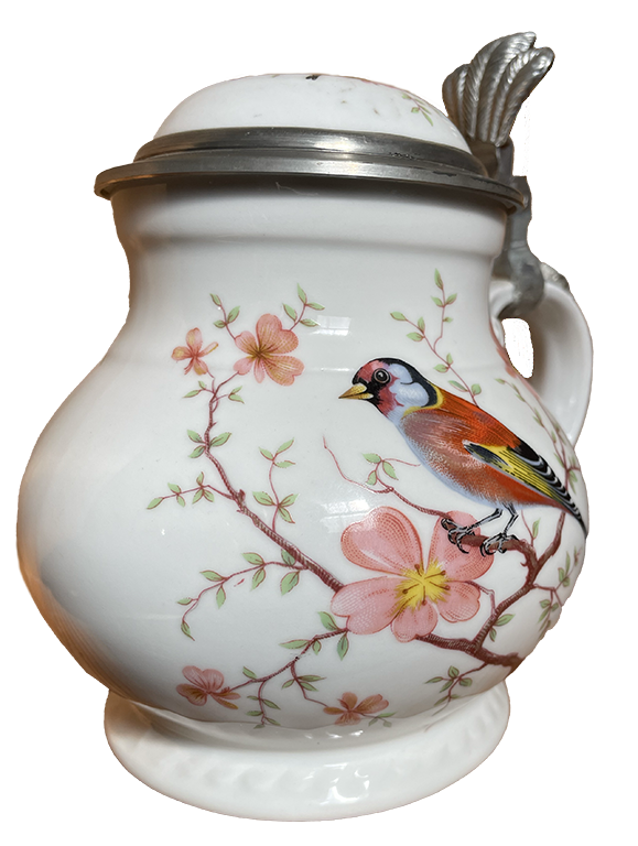 German Alt-Tettau Anno 1800 Pewter Lidded Porcelain Stein