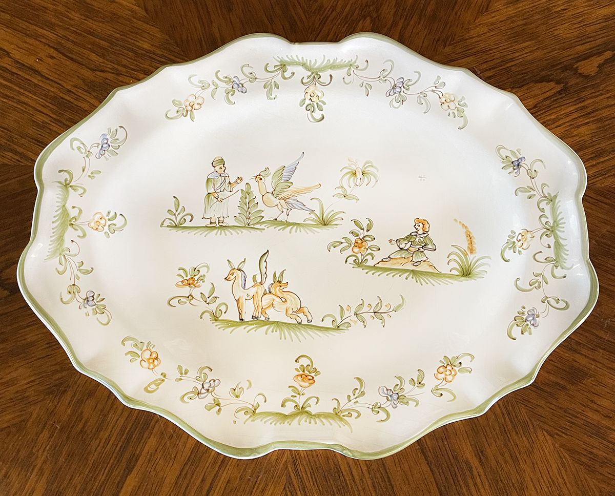 Stunning Moustiers Faience, Hand-Painted Signed Platter