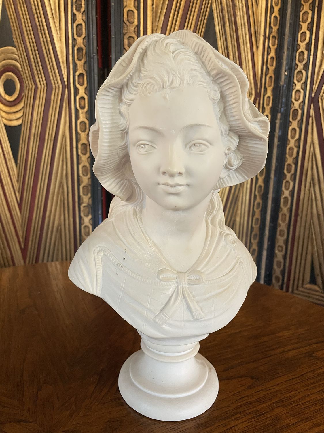 Vintage Solid Stone Composite Bust of Female Youth