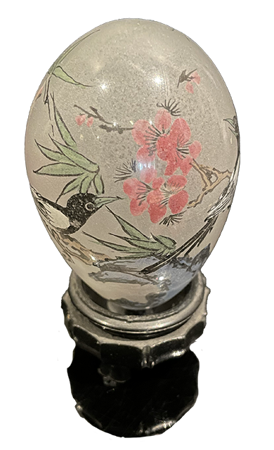 Antique Hand Painted Glass Egg with Stand