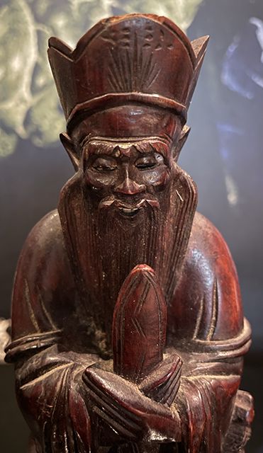 Antique Hardwood Chinese Deity Immortal Sculpture