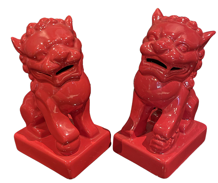 Pair of Chinese Red Foo Dogs