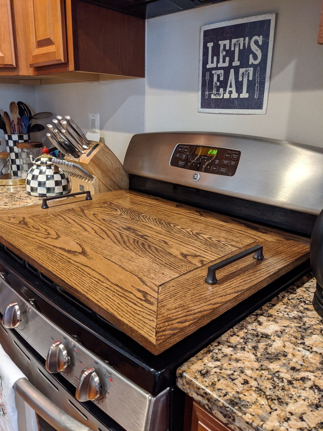 Kitchen Stove Top Cover; Noodle Board; Wooden Cover for Stove; Rustic Farmhouse Finish, Black