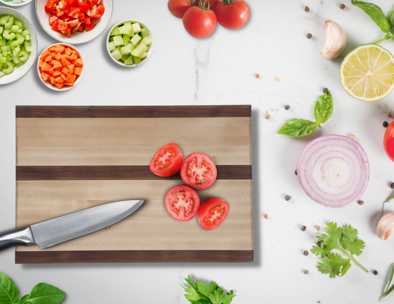 Large Walnut &amp; Maple Side Grain Cutting Board with Handles