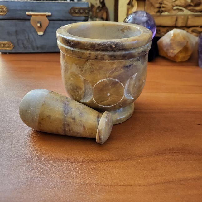 Soapstone Triple Moon Mortar and Pestle