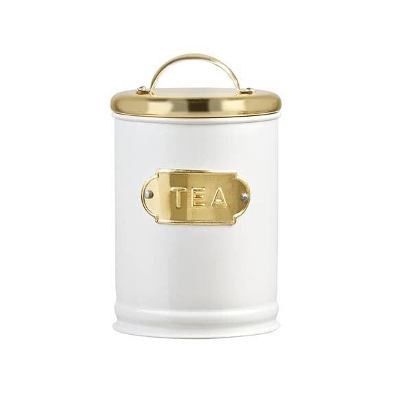 White &amp; Gold Metal Tea Tin