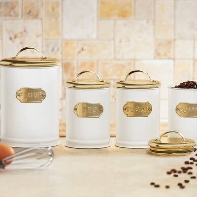 White &amp; Gold Metal Tea Tin