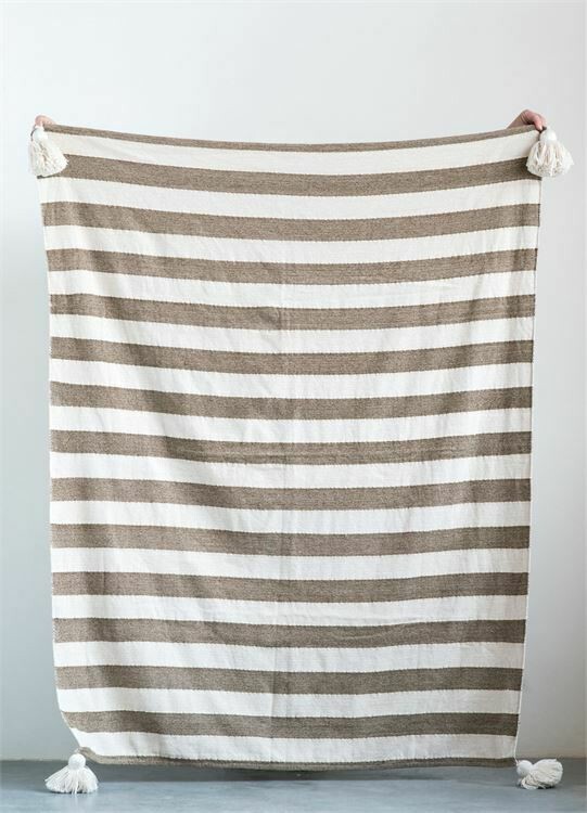 Tan/Cream Metallic Cotton Throw w/ Tassels