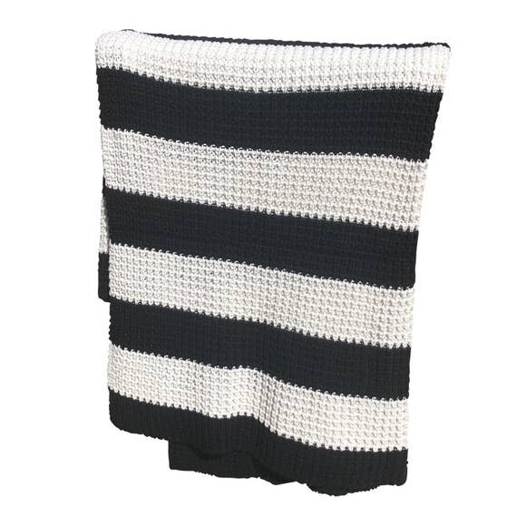 Thick Stripe Knitted Throw Black