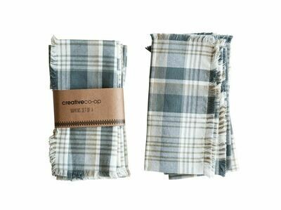 18" Square Grey &amp; Tan Plaid Napkin Set Of 4