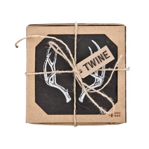 Rustic Antler Slate Coaster Set