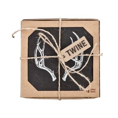 Rustic Antler Slate Coaster Set