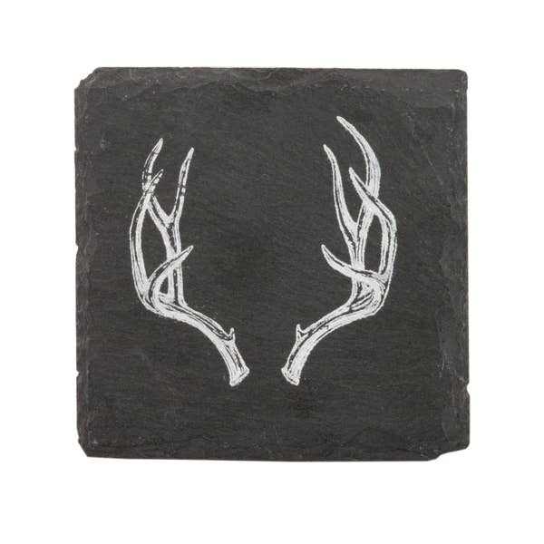 Rustic Antler Slate Coaster Set