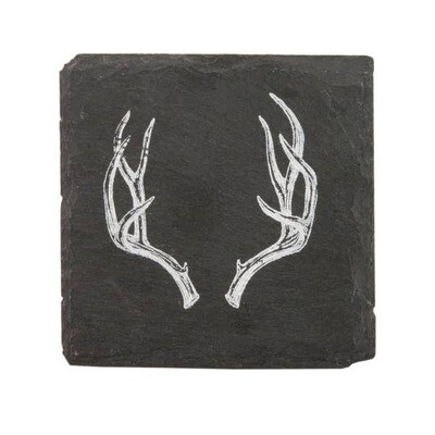 Rustic Antler Slate Coaster Set