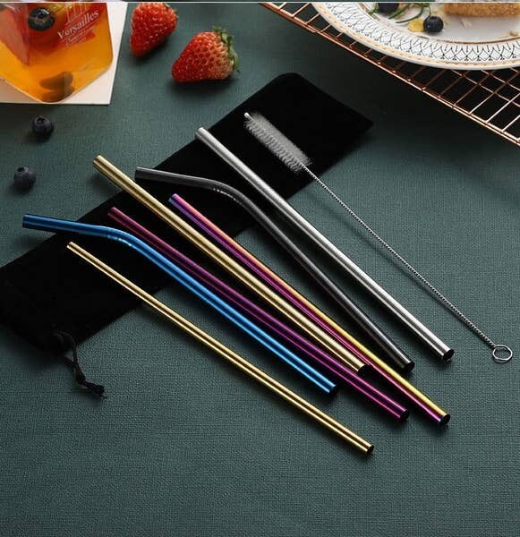 Multi Color Stainless Steel Straw Set- 8pk