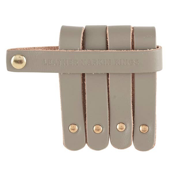 Leather Napkin Rings Set, Color: Grey