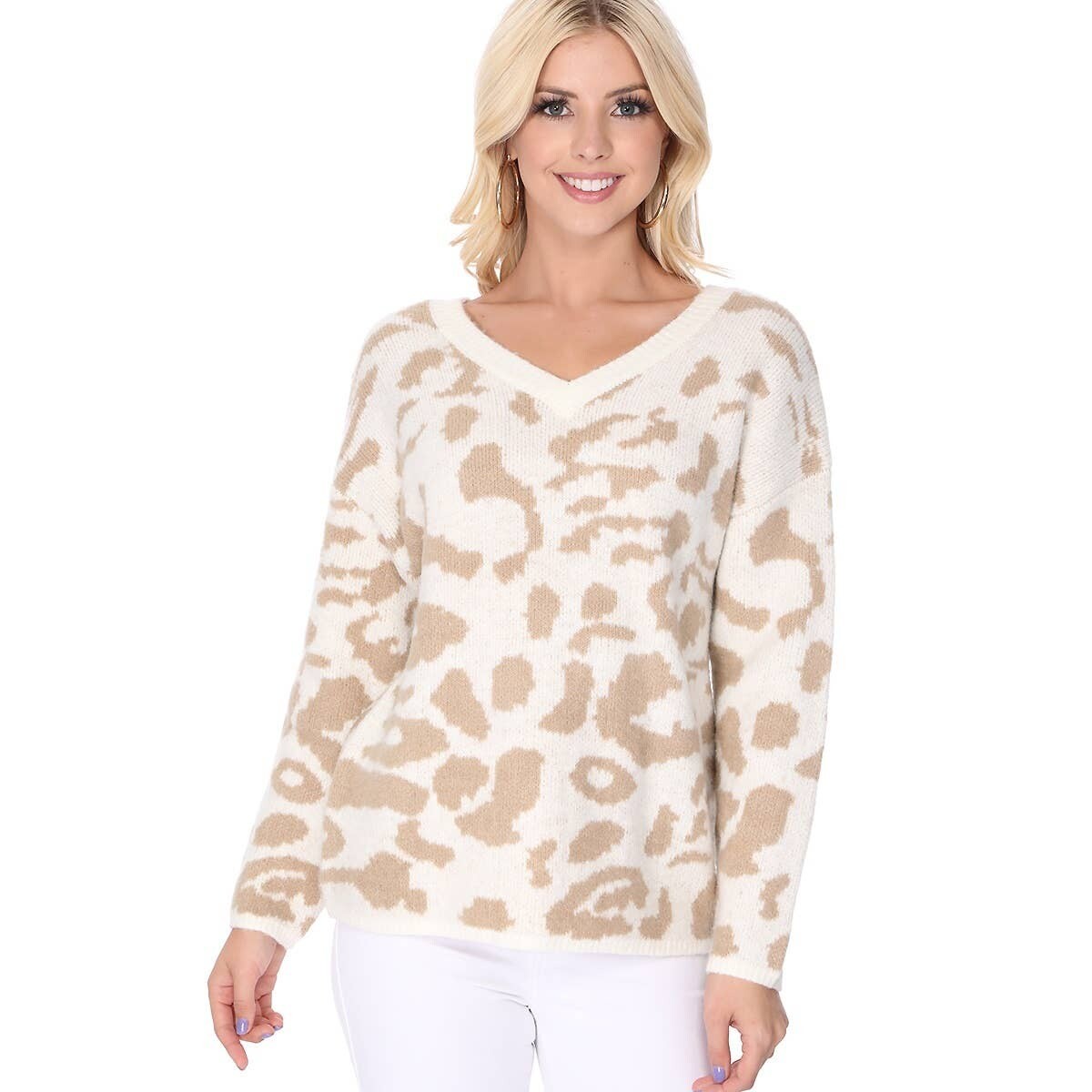 Leopard Print Jacquard Sweater Pullover