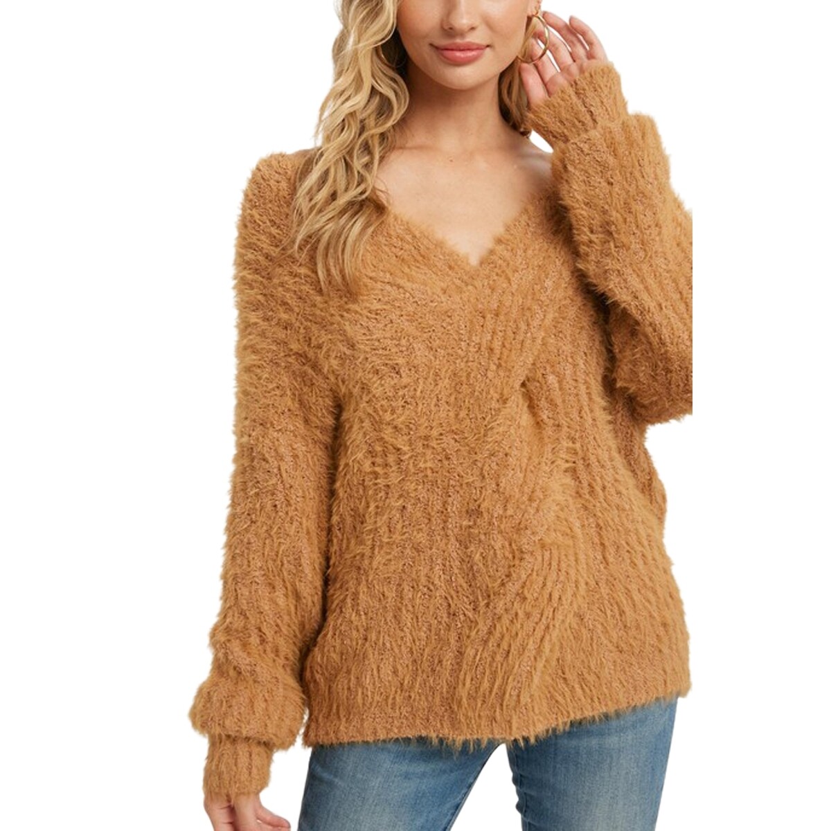 Deep V Cable Knit Sweater
