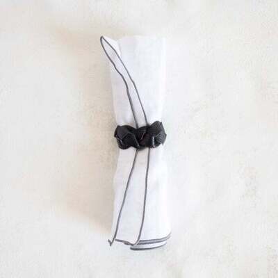 Black Braided Leather Napkin Ring Set