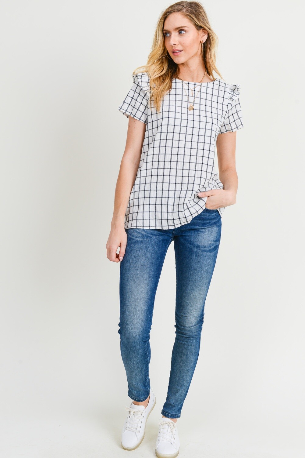 Button Down Back Grid Top