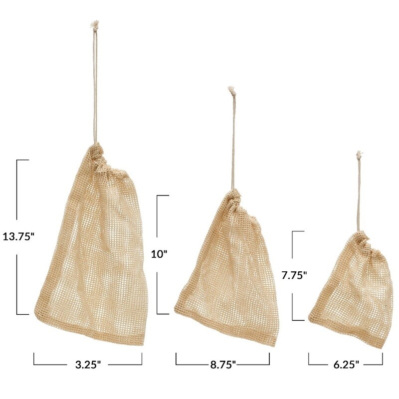 Cotton Mesh Drawstring Food Bag Set