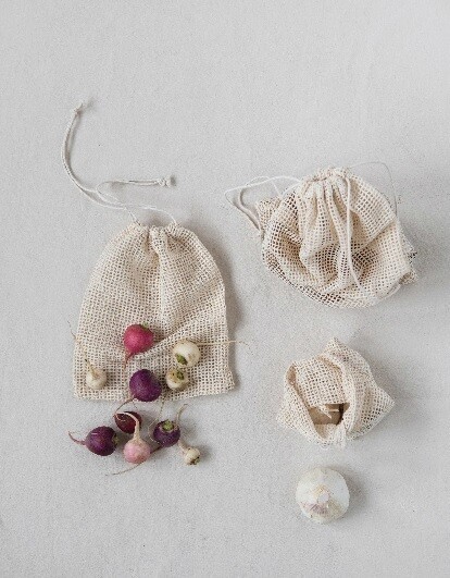 Cotton Mesh Drawstring Food Bag Set