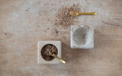 Square Small Marble Bowl w/ Spoon