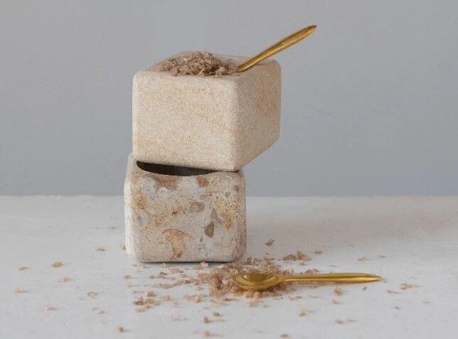 Square Small Marble Bowl w/ Spoon