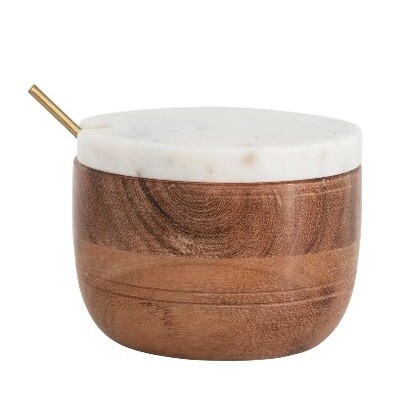 Marble &amp; Acacia Wood Bowl &amp; Lid Set