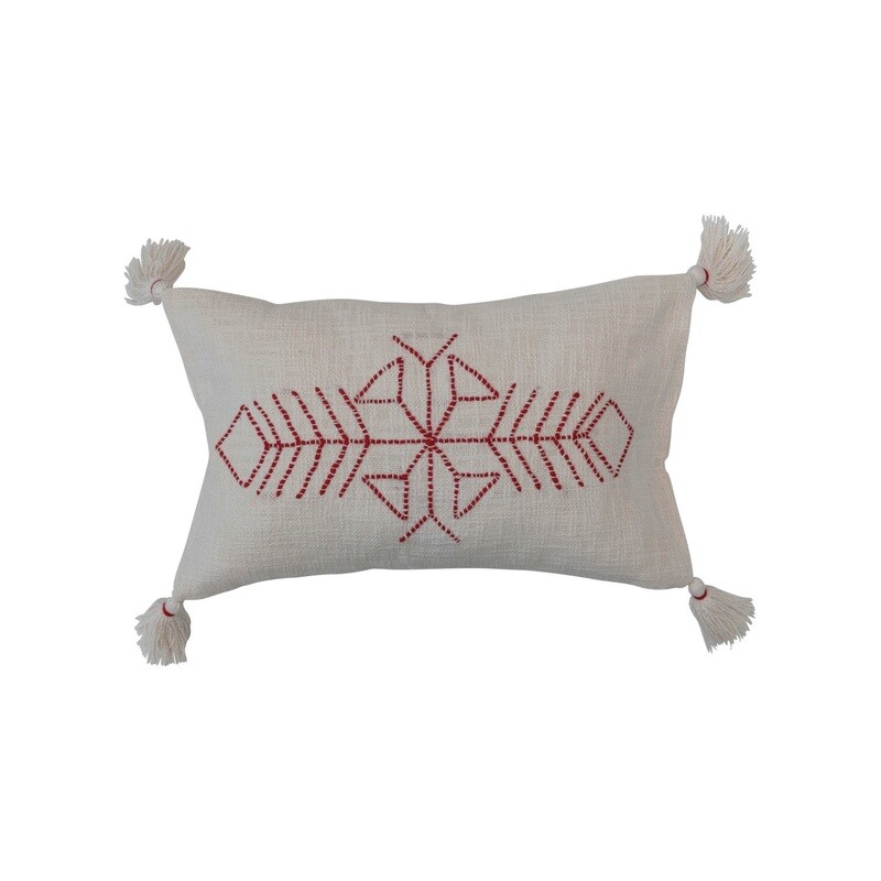 Embroidered Cotton Lumbar Pillow
